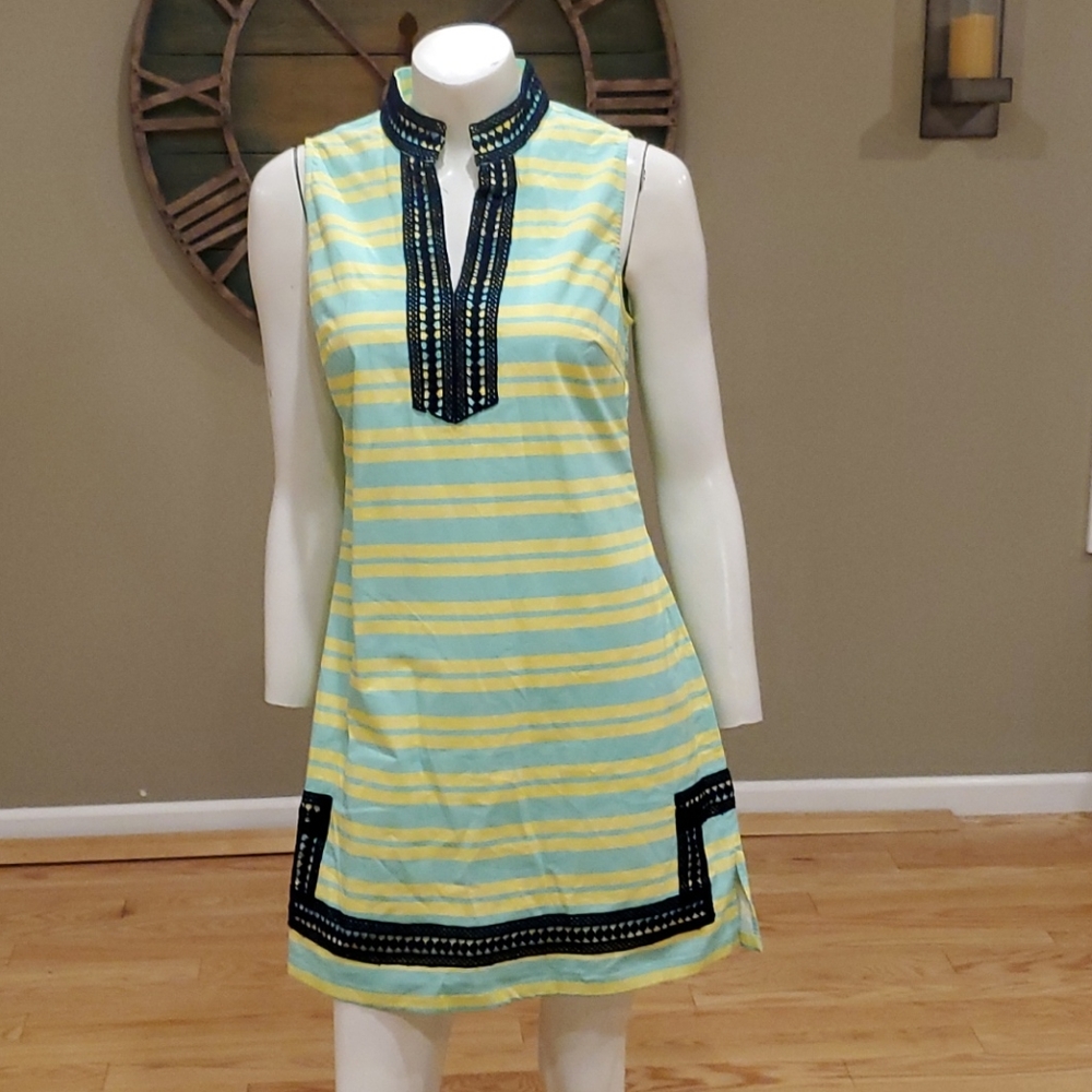 Sail to Sable blue stripe slub shift dress